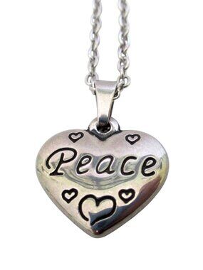 New Heart "Peace" Pendant Necklace With 18" Stainless Chain Unique Jewelry Gift